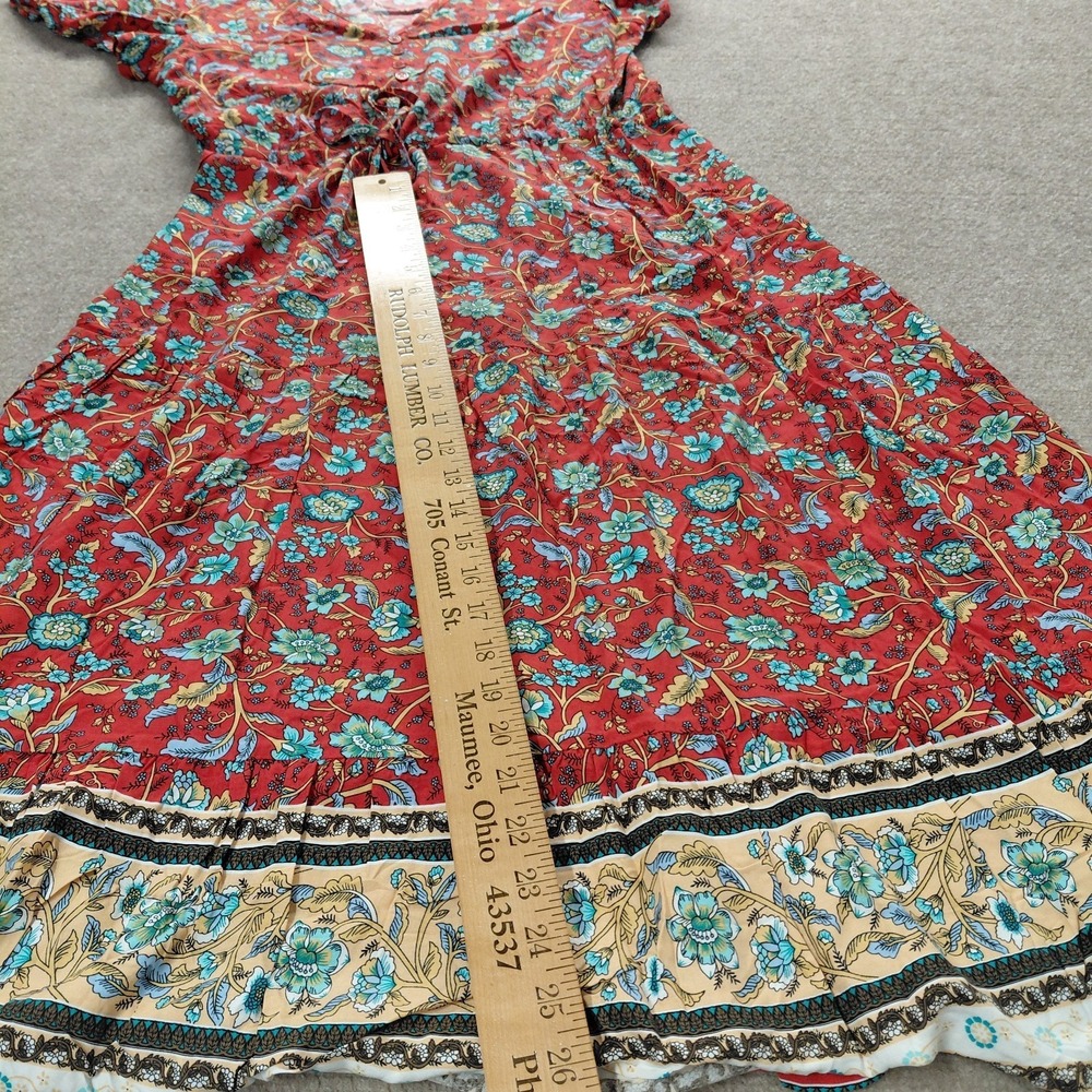 Temofon Womens Red Floral V-neckline Dress Size Medium Light Resort Holiday Chic - Picture 15 of 16